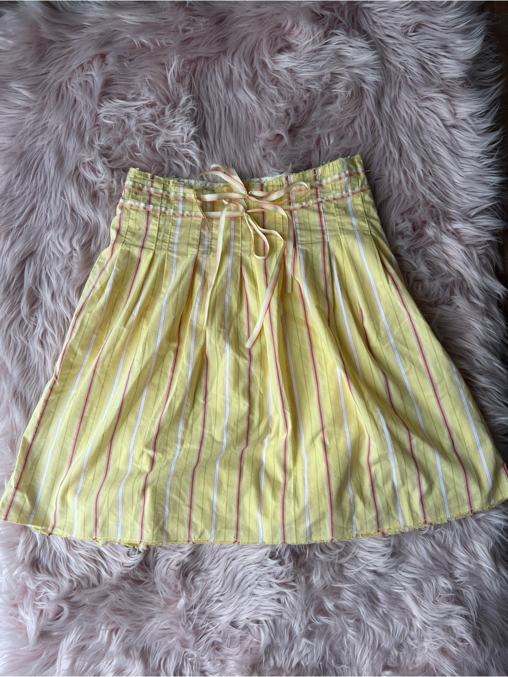 Vintage Cotton Old Navy Yellow Striped Drawstring Midi Skirt with Pink Accents